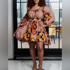Peach Ankara Off Shoulder Dress